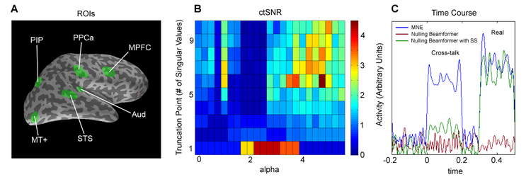 A method for reducing cross-talk in MEG data with subspace suppression and the nulling beamformer